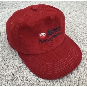 Vtg Asten Forming Fabrics Hat Corduroy Embroidered Strap Back Cap Red Spell Out